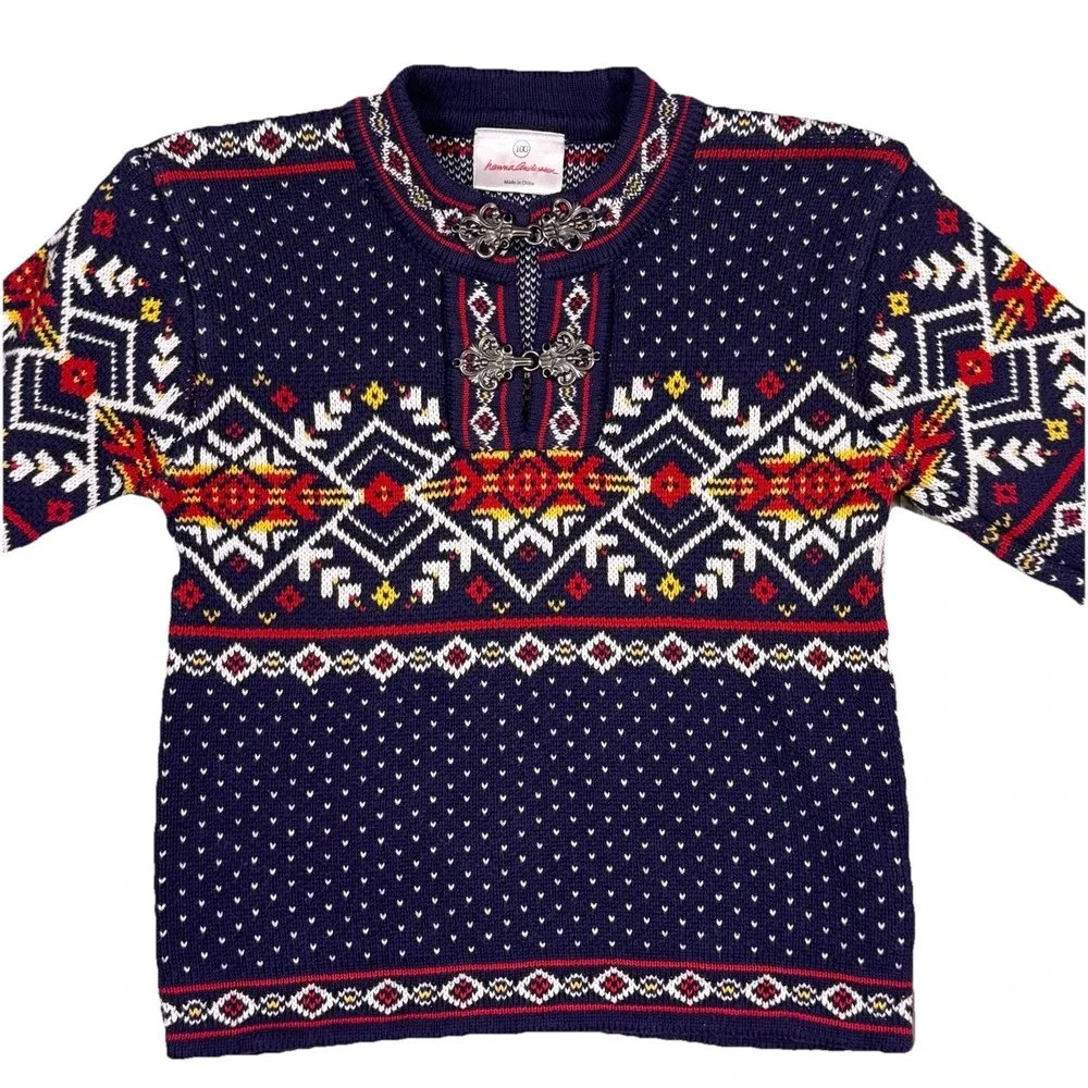 Hanna Andersson Kids Nordic Fair Isle Metal Clasps‎ Sweater Cotton US Sz 4